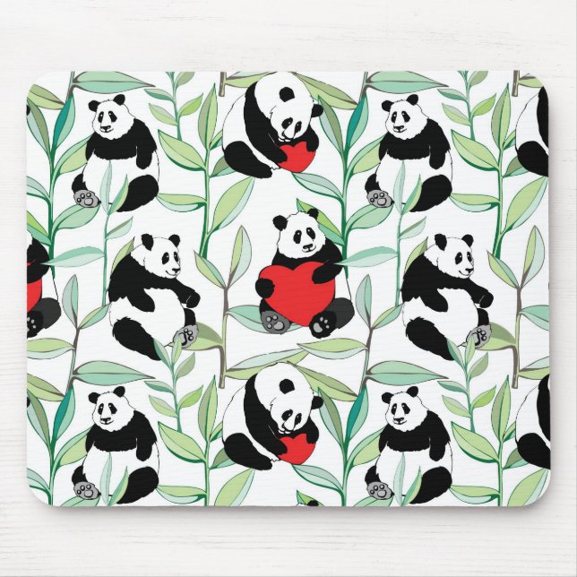 pattern with lovely pandas with hearts mouse pad (Front)