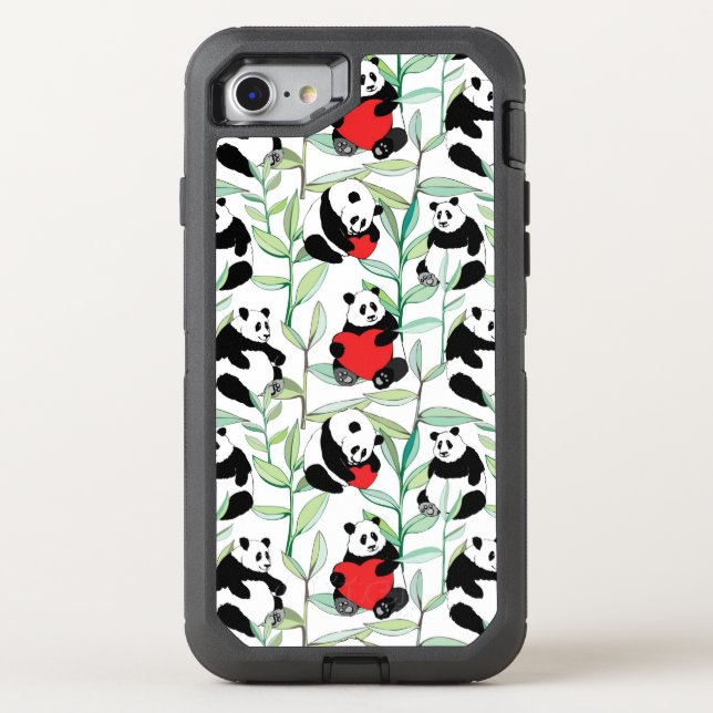 pattern with lovely pandas with hearts otterbox iPhone case (Back)
