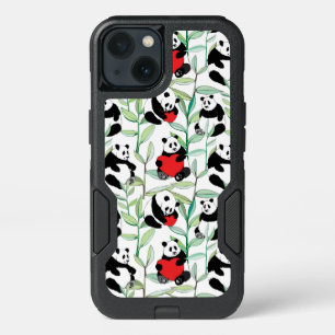 pattern with lovely pandas with hearts iPhone 13 case