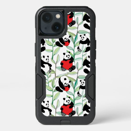 pattern with lovely pandas with hearts iPhone 13 case