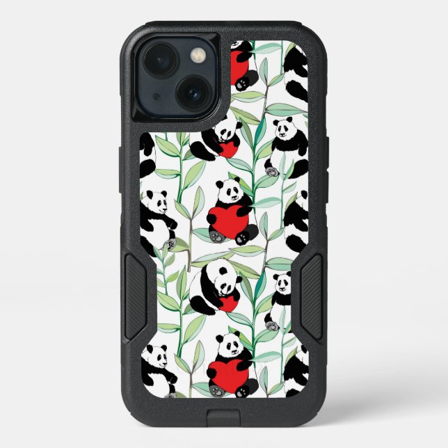 pattern with lovely pandas with hearts otterbox iPhone case (Back)