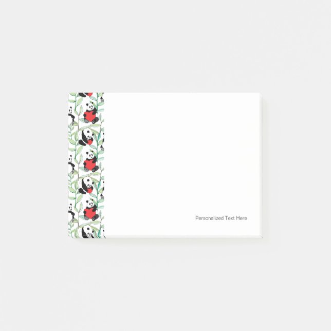 pattern with lovely pandas with hearts post-it notes (Front)