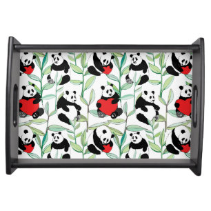 pattern with lovely pandas with hearts serving tray
