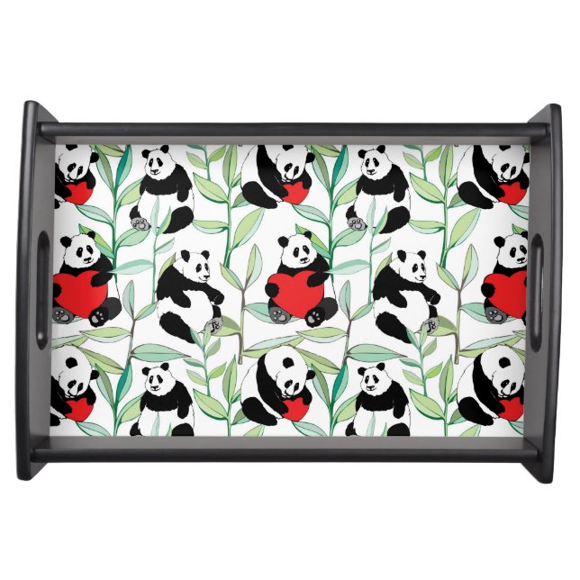 pattern with lovely pandas with hearts serving tray (Front)