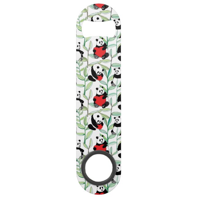 pattern with lovely pandas with hearts speed bottle opener (Front)