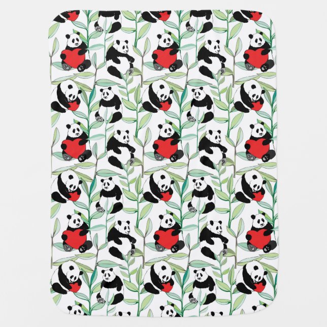 pattern with lovely pandas with hearts swaddle blanket (Front)