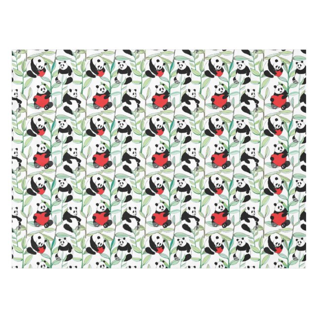 pattern with lovely pandas with hearts tablecloth (Front (Horizontal))