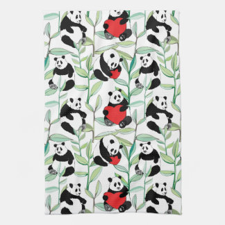 pattern with lovely pandas with hearts towel