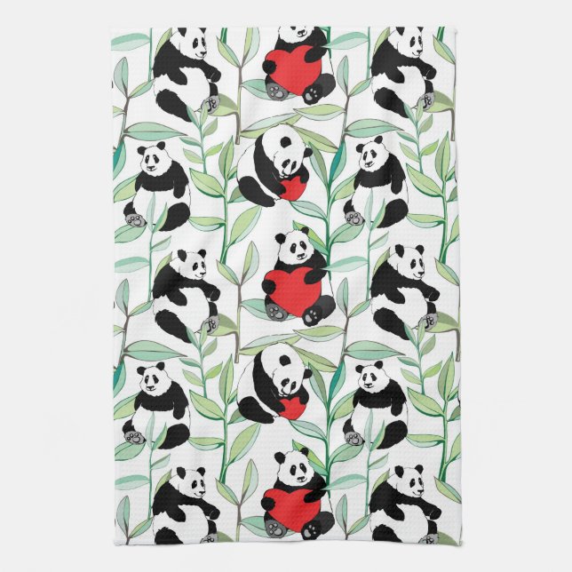 pattern with lovely pandas with hearts towel (Vertical)