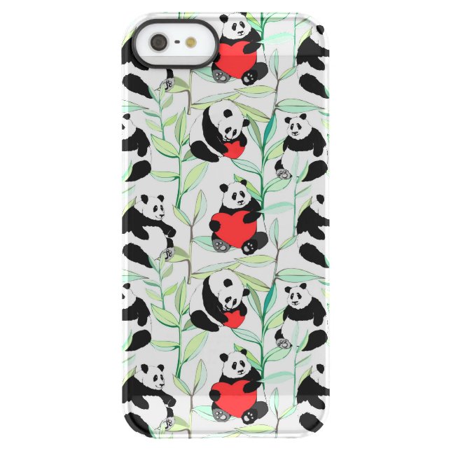 pattern with lovely pandas with hearts uncommon iPhone case (Back)