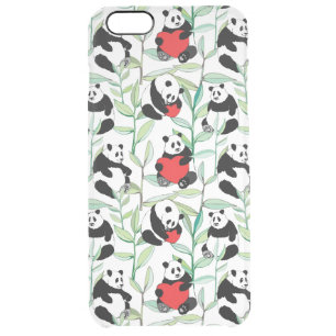 pattern with lovely pandas with hearts clear iPhone 6 plus case