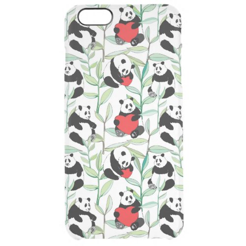 pattern with lovely pandas with hearts clear iPhone 6 plus case
