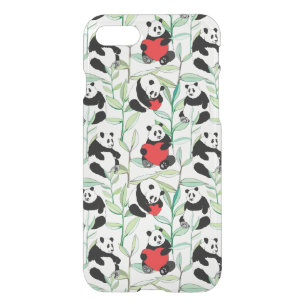 pattern with lovely pandas with hearts iPhone SE/8/7 case