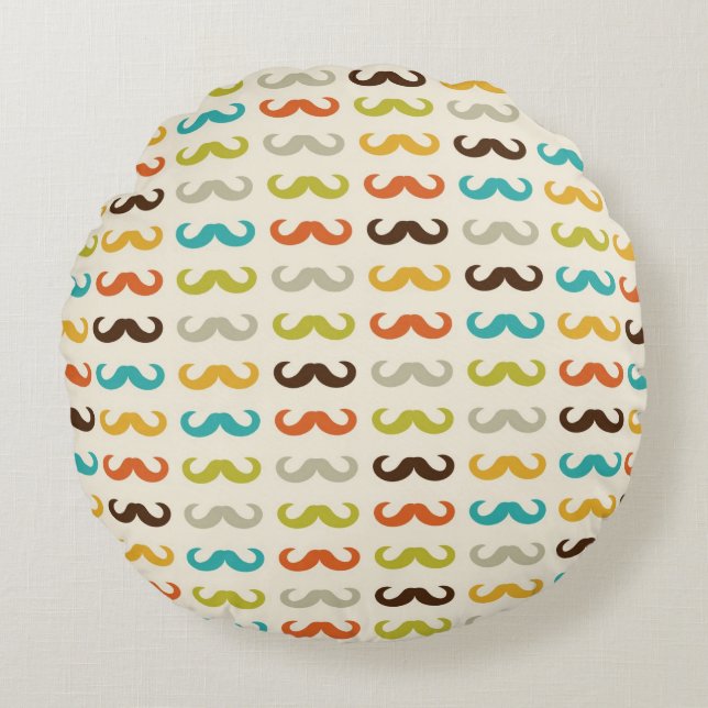 Pattern with mustache round pillow (Front)