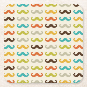 Pattern with mustache square paper coaster