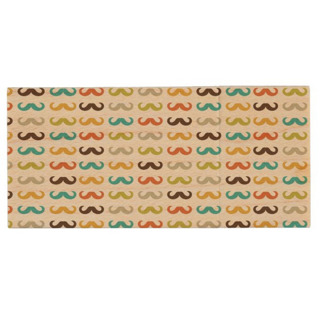 Pattern with mustache wood USB flash drive (Front)
