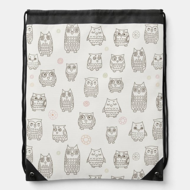 Pattern with owls drawstring bag (Front)