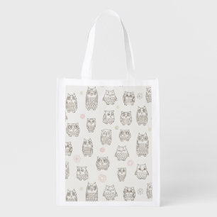 Pattern with owls grocery bag
