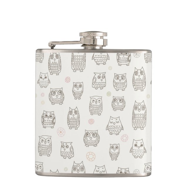 Pattern with owls hip flask (Front)