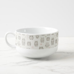 Pattern with owls soup mug