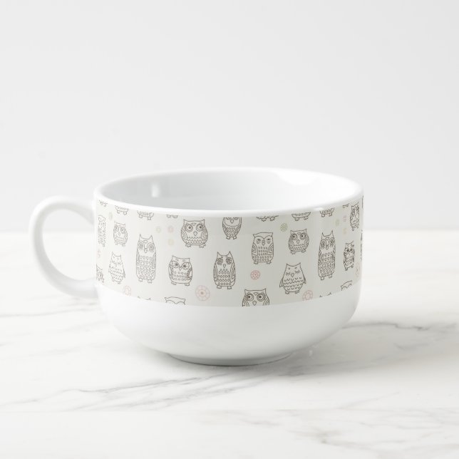 Pattern with owls soup mug (Right)