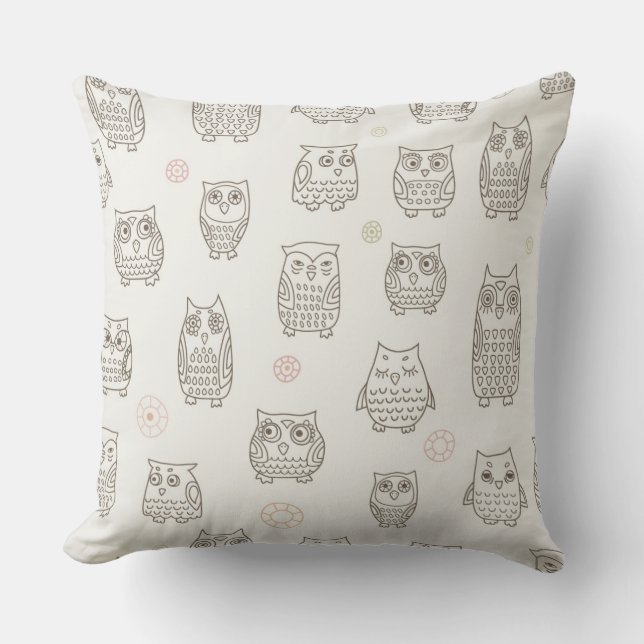 Pattern with owls throw pillow (Front)