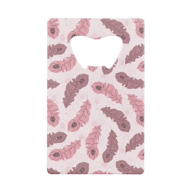 pattern with peacock feathers credit card bottle opener (Front)