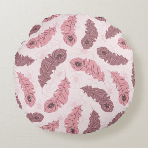pattern with peacock feathers round pillow