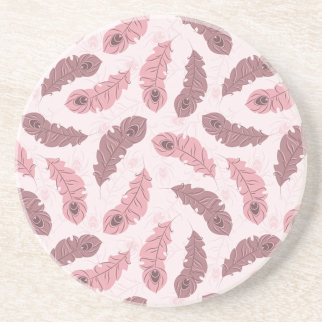 pattern with peacock feathers sandstone coaster (Front)