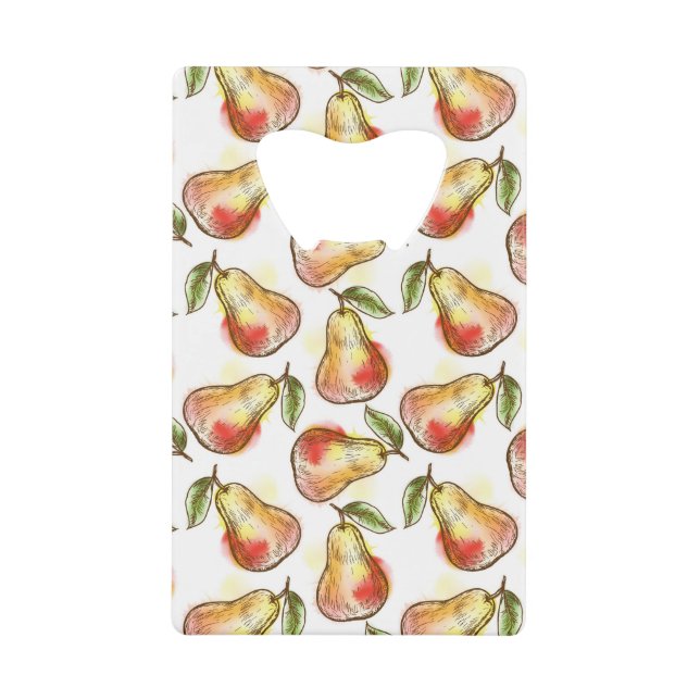 Pattern with pear credit card bottle opener (Front)