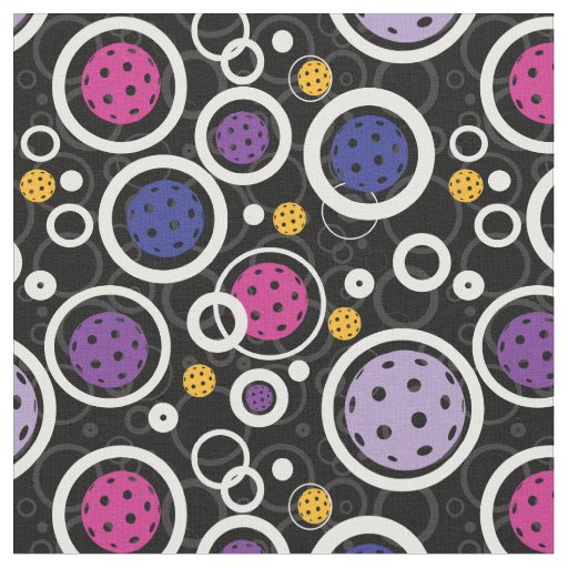 Pattern with Pickleballs on black Fabric
