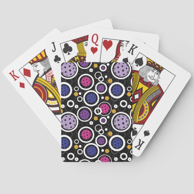 Pattern with Pickleballs  on black Poker Cards (Back)