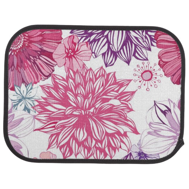 Pattern with pink asters and dahlia car mat (Rear)