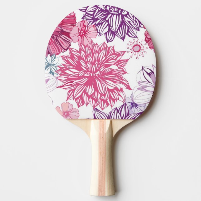 Pattern with pink asters and dahlia Ping-Pong paddle (Front)