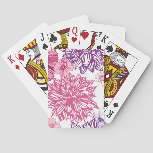 Pattern with pink asters and dahlia poker cards (Back)