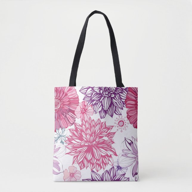 Pattern with pink asters and dahlia tote bag (Front)
