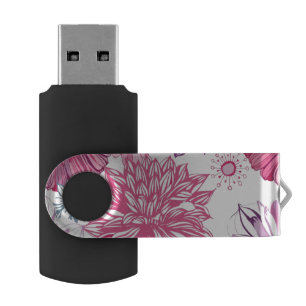 Pattern with pink asters and dahlia USB flash drive