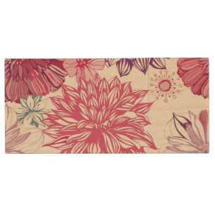 Pattern with pink asters and dahlia wood flash drive