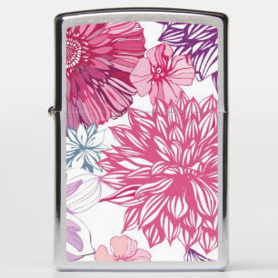 Pattern with pink asters and dahlia zippo lighter