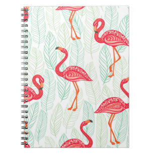 Pattern with pink flamingo ornaments on a backgrou notebook