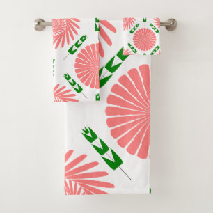 pattern with pink flowers  bath towel set