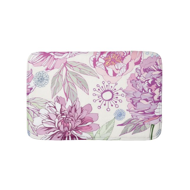 Pattern with pink flowers bathroom mat (Front)