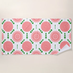  pattern with pink flowers  beach towel