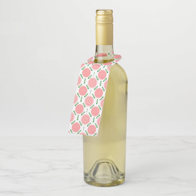  pattern with pink flowers   bottle hanger tag (Angled)