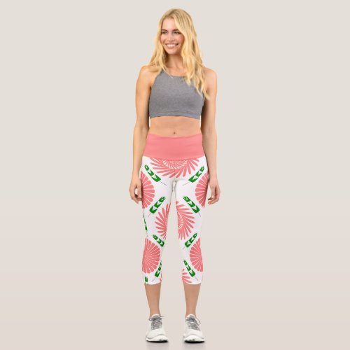  pattern with pink flowers  capri leggings