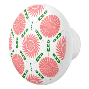  pattern with pink flowers  ceramic knob