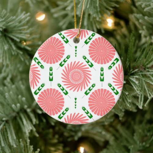  pattern with pink flowers   ceramic ornament