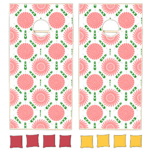  pattern with pink flowers   cornhole set