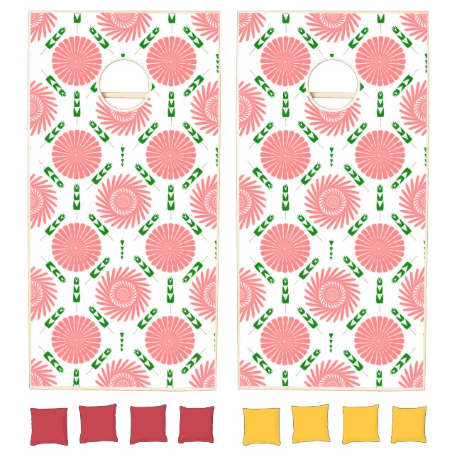  pattern with pink flowers   cornhole set (Set)
