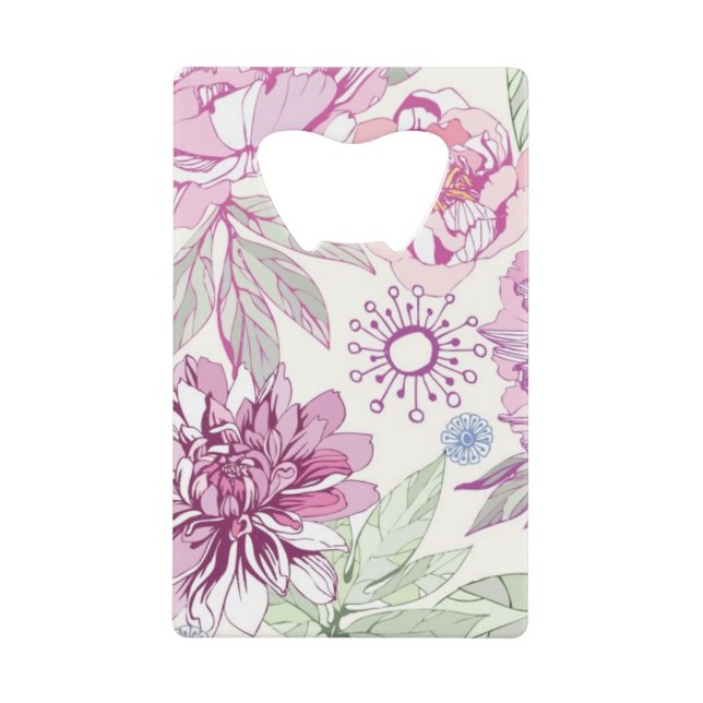 Pattern with pink flowers credit card bottle opener (Front)